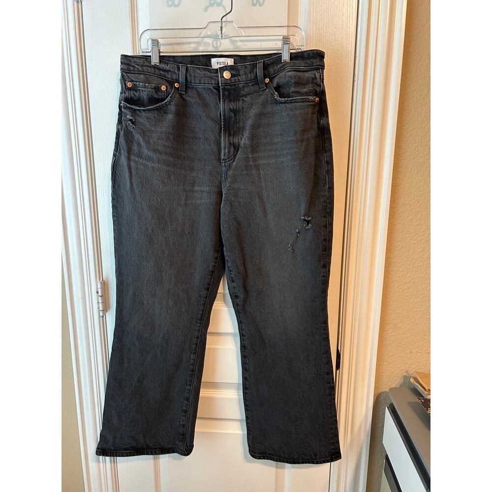 Pistola Distressed Wide Leg Size 32 Cropped Black Jeans